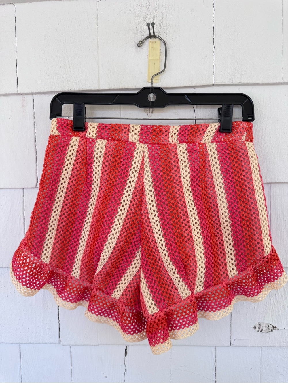 PatBO Striped Crochet Ruffle Hem Shorts Pink Orange Cream size 2 - Picture 9 of 9